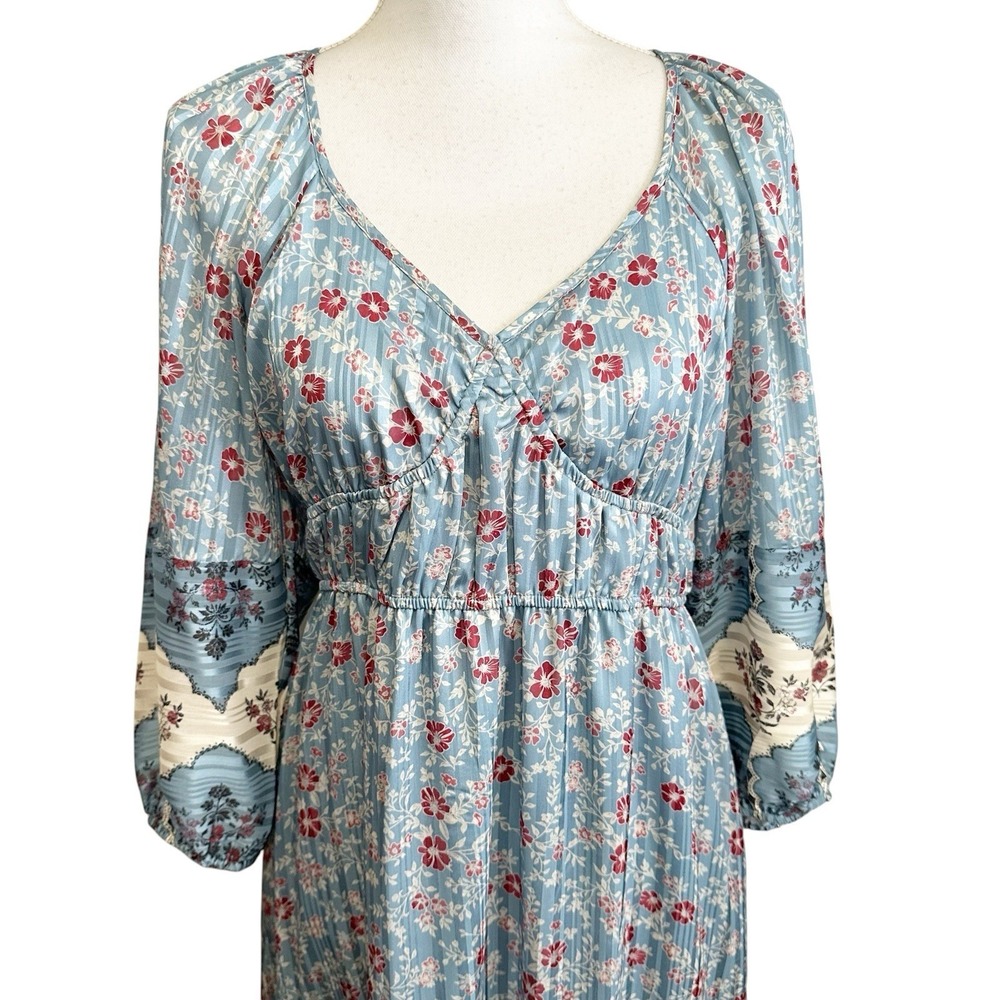 FRYE & Co Womens Midi Dress Boho Cottagcore Floral Size Medium M Long Sleeve - Picture 4 of 6